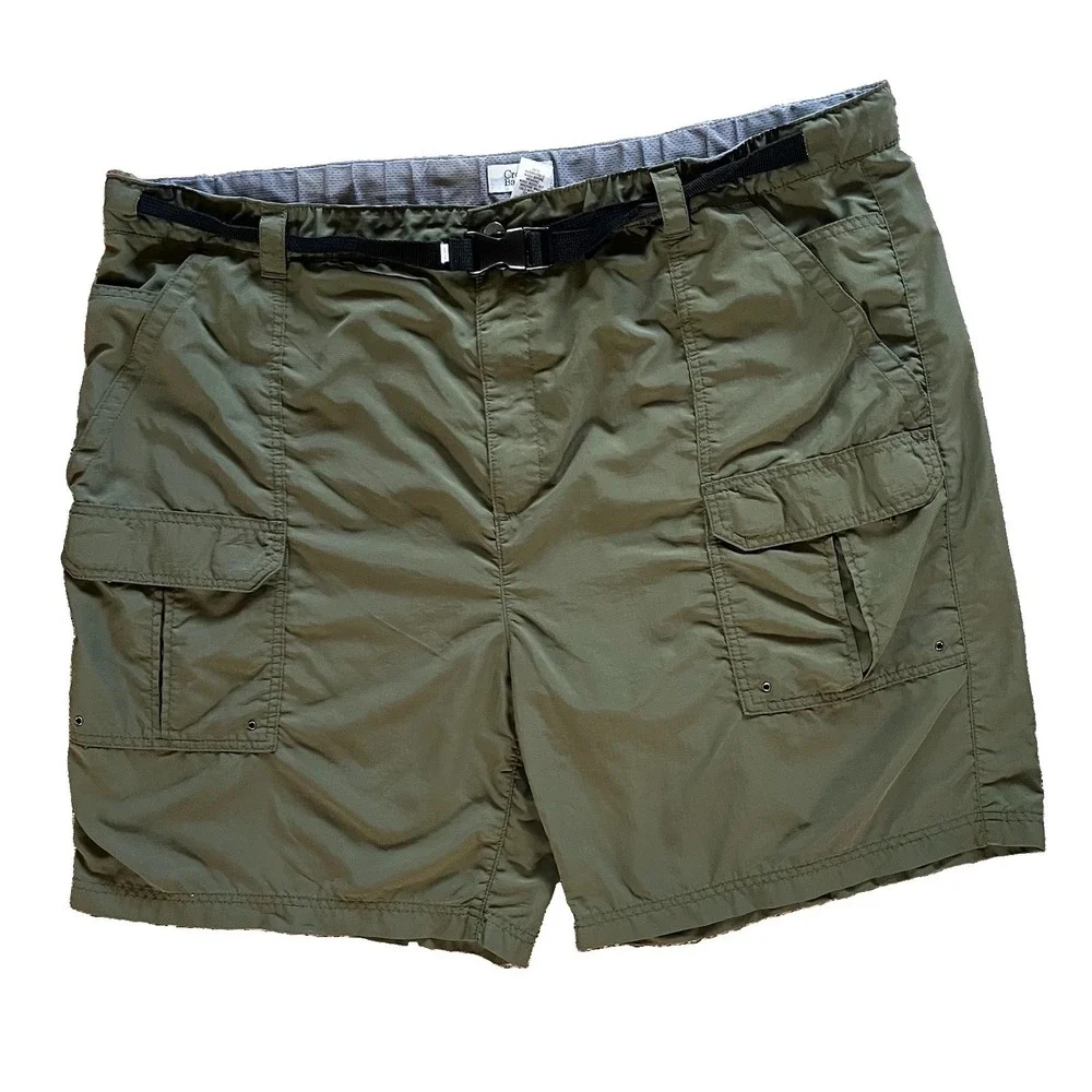 Croft &Barrow Men's XXL Olive Nylon Cargo Hiking Shorts Belted Quick Dry 44-46